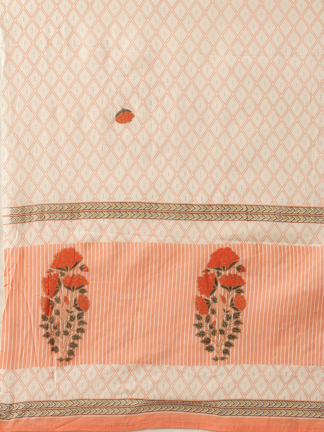 Showoff | SHOWOFF Women Peach Printed Mandarin Collar Three-Quarter Sleeves Mid Length Straight Kurta Set 7