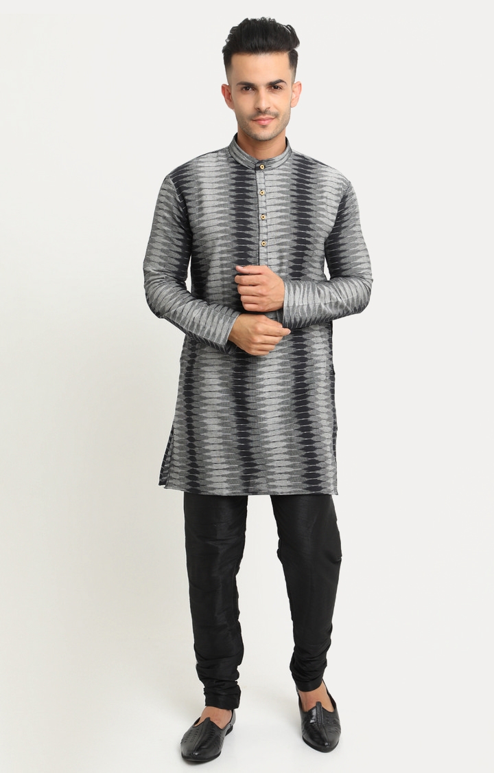 Showoff | SHOWOFF Men's Full Sleeve Regular Fit Self Design Grey Kurta 1
