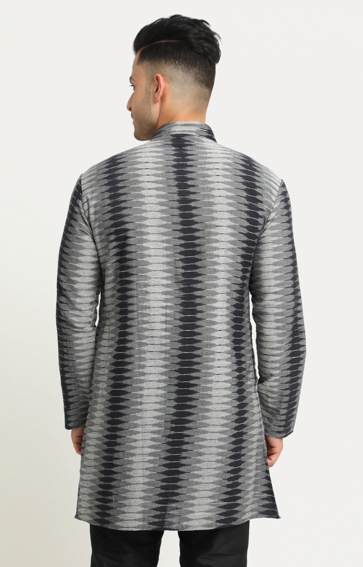 Showoff | SHOWOFF Men's Full Sleeve Regular Fit Self Design Grey Kurta 3