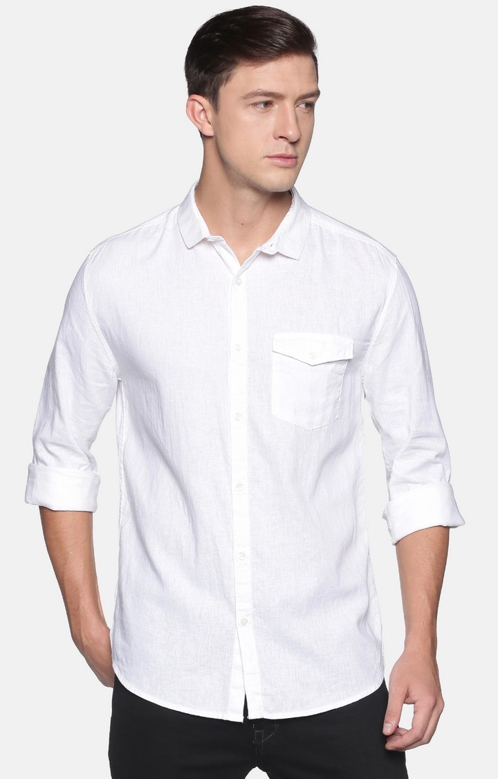 Showoff | SHOWOFF Men's Lenin White Solid Slim Fit Shirt 0