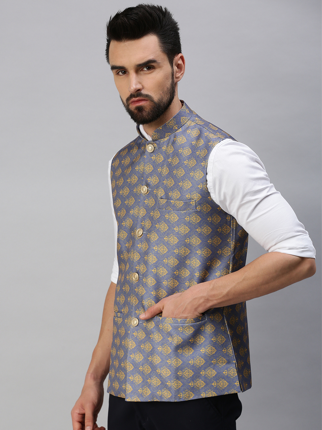 SHOWOFF Men Ethnic Printed Nehru Jacket