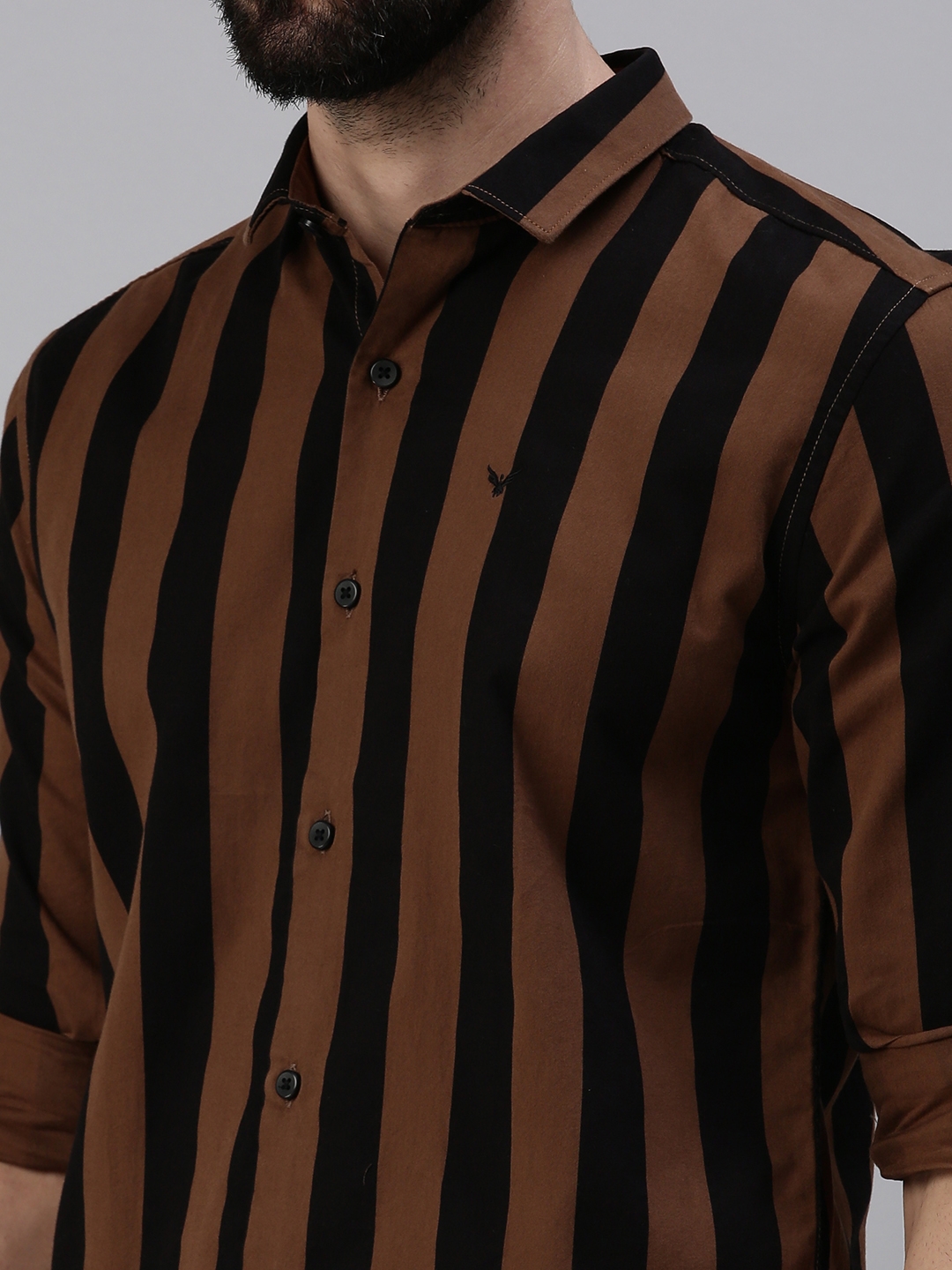 Showoff | SHOWOFF Men Brown Striped Slim Collar Full Sleeves Casual Shirt 5