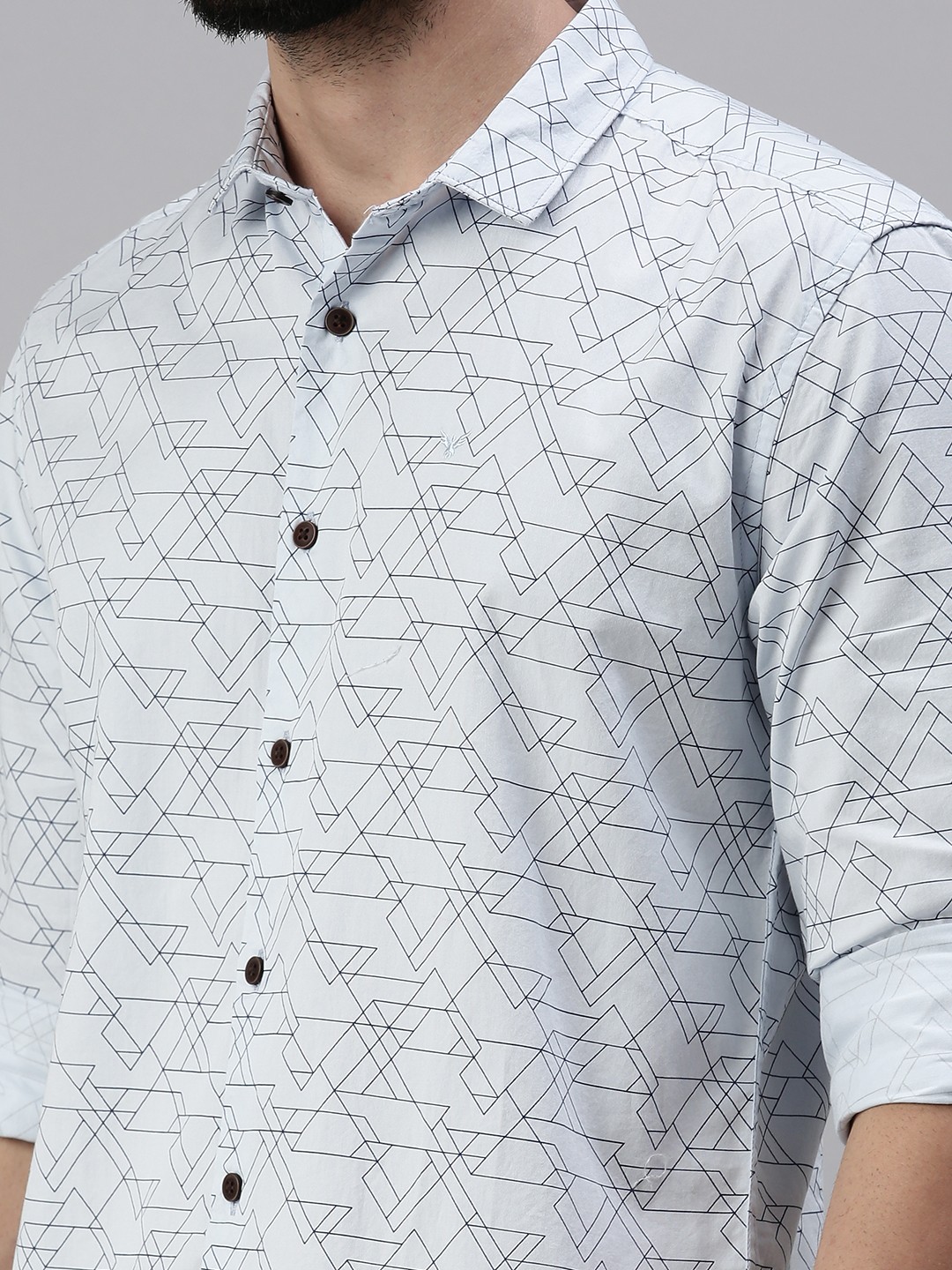 SHOWOFF Men Blue Printed Collar Full Sleeves Casual Shirt