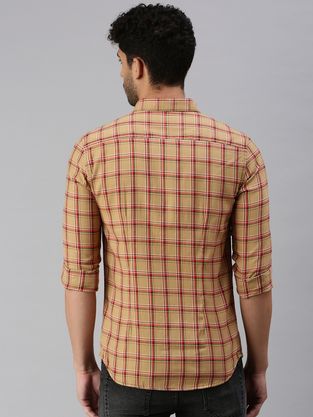 Showoff | SHOWOFF Men Brown Checked Spread Collar Full Sleeves Casual Shirt 3