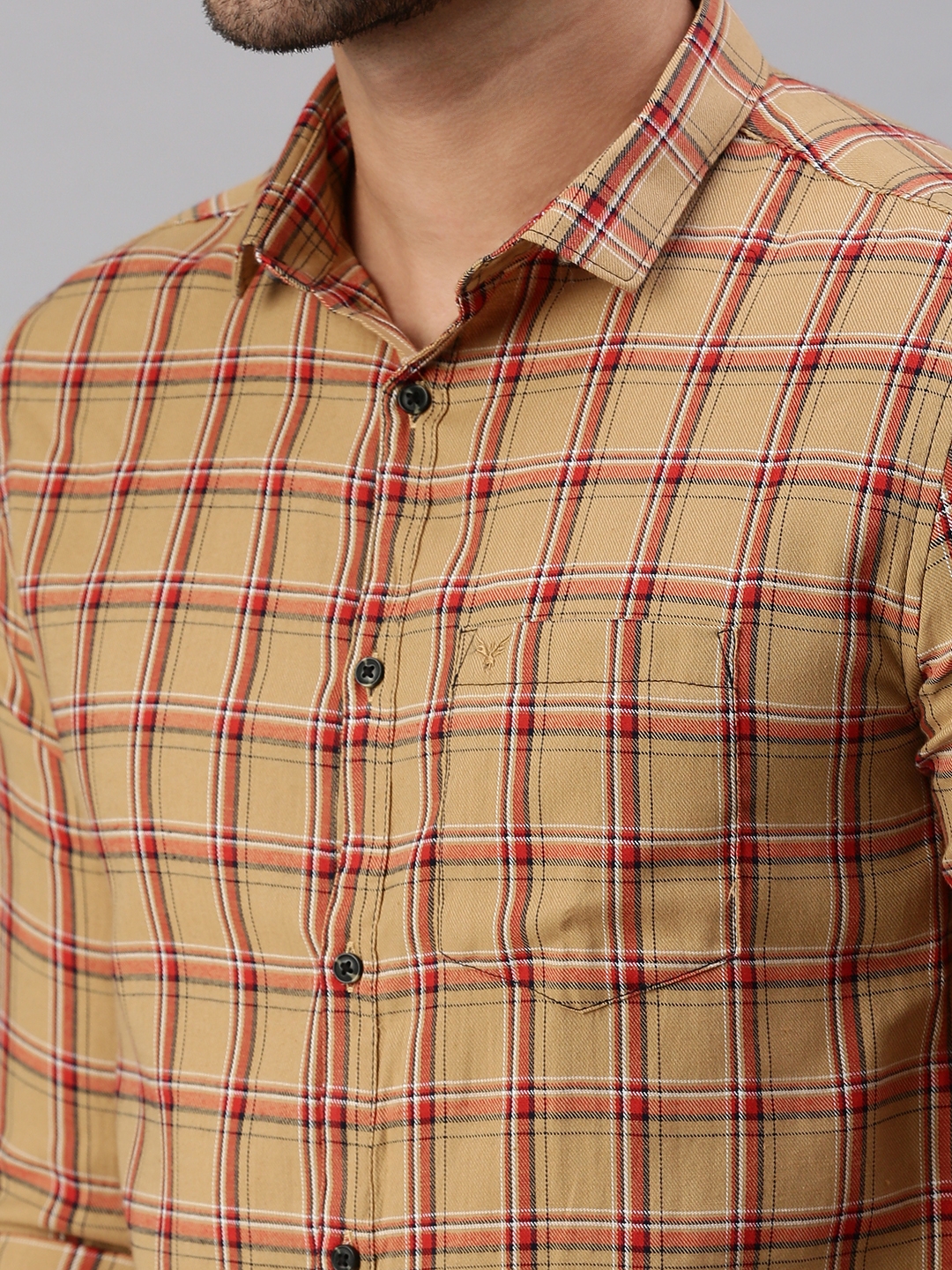 Showoff | SHOWOFF Men Brown Checked Spread Collar Full Sleeves Casual Shirt 5