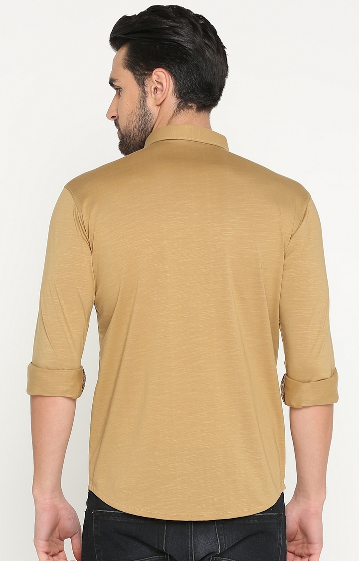 Showoff | SHOWOFF Men's Knitted Full Sleeve Slim Fit Solid Khaki Casual Shirt 3