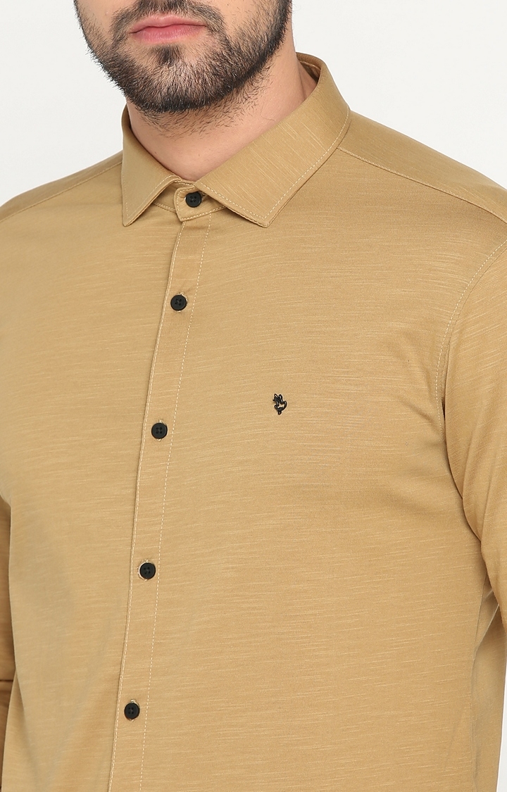 Showoff | SHOWOFF Men's Knitted Full Sleeve Slim Fit Solid Khaki Casual Shirt 4