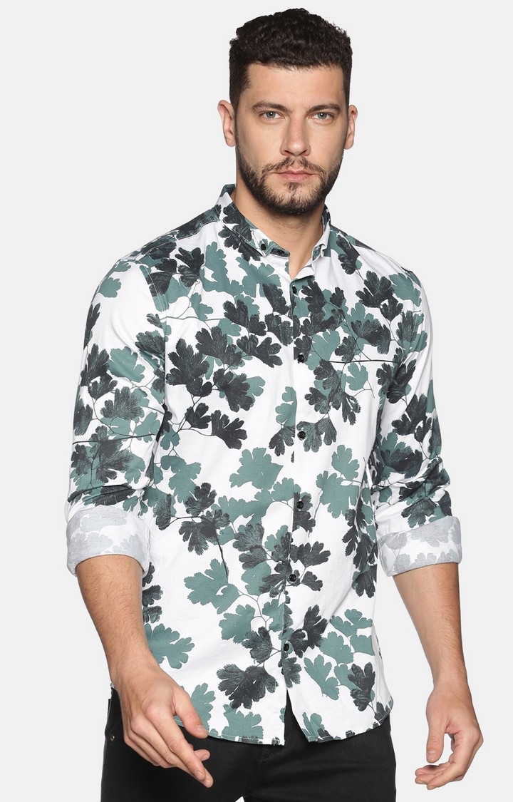 Showoff | SHOWOFF Men's Casual Green Printed Slim Fit Shirt 0