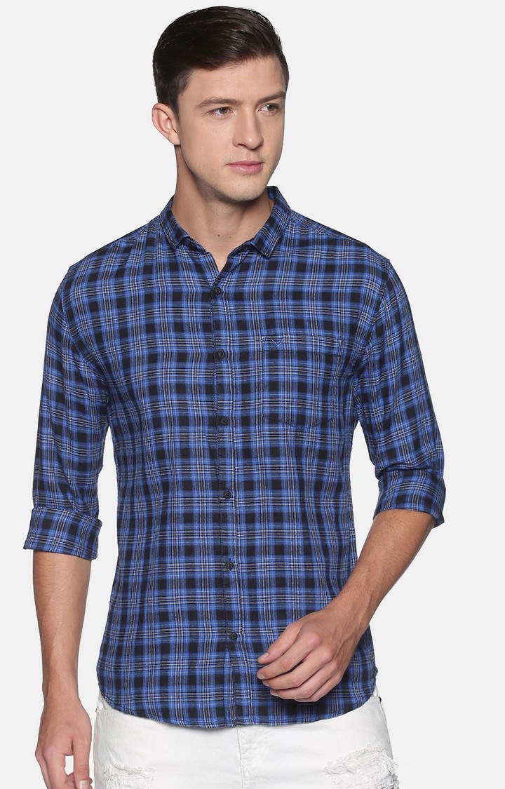 Showoff | SHOWOFF Men Blue Checked Classic Collar Full Sleeves Slim Fit Casual Shirt 0
