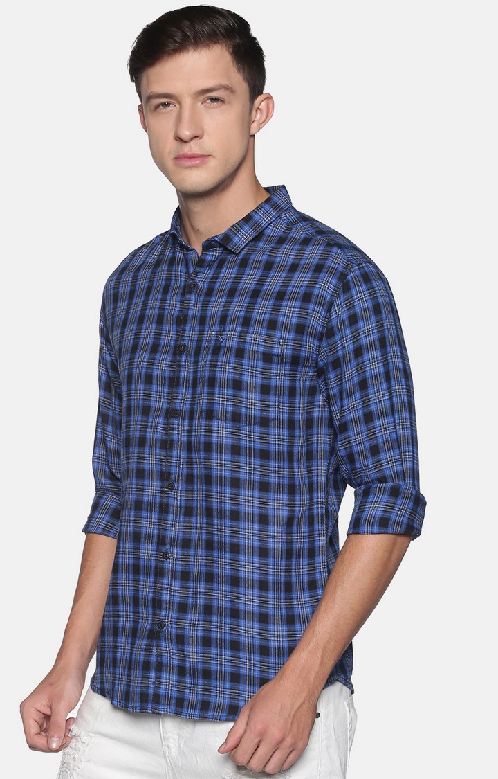 Showoff | SHOWOFF Men Blue Checked Classic Collar Full Sleeves Slim Fit Casual Shirt 1