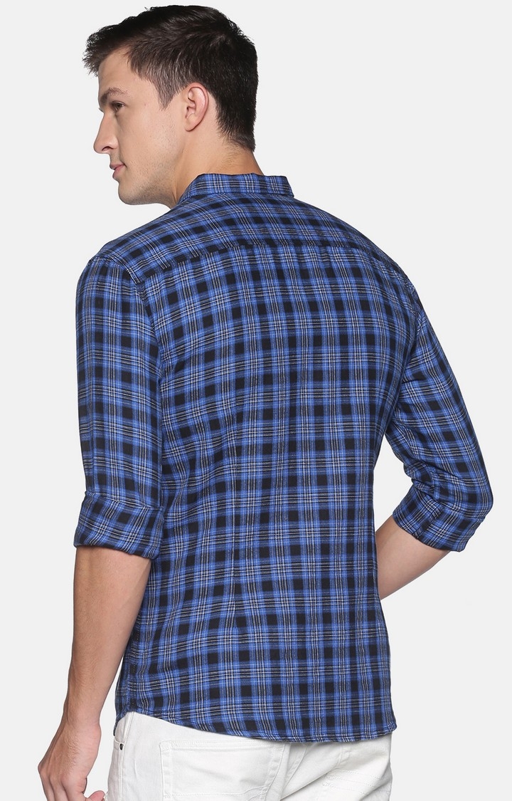Showoff | SHOWOFF Men Blue Checked Classic Collar Full Sleeves Slim Fit Casual Shirt 2