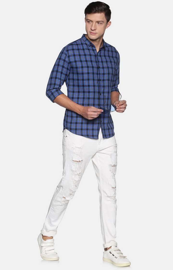 Showoff | SHOWOFF Men Blue Checked Classic Collar Full Sleeves Slim Fit Casual Shirt 3