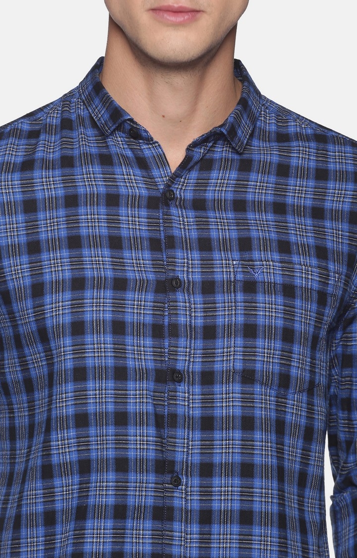 Showoff | SHOWOFF Men Blue Checked Classic Collar Full Sleeves Slim Fit Casual Shirt 4