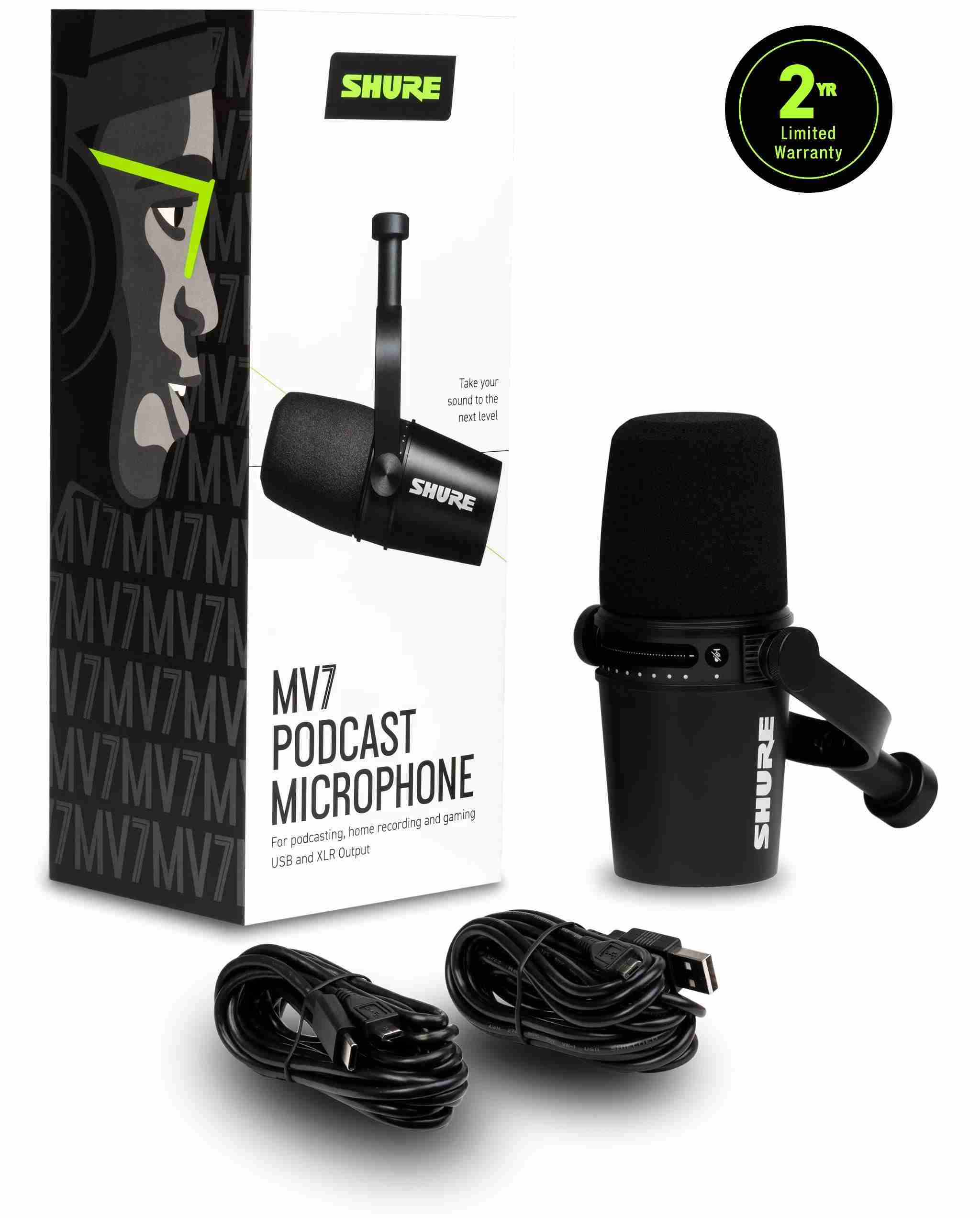 Shure MV7-K Hybrid USB/XLR Dynamic Podcast Microphone, Black
