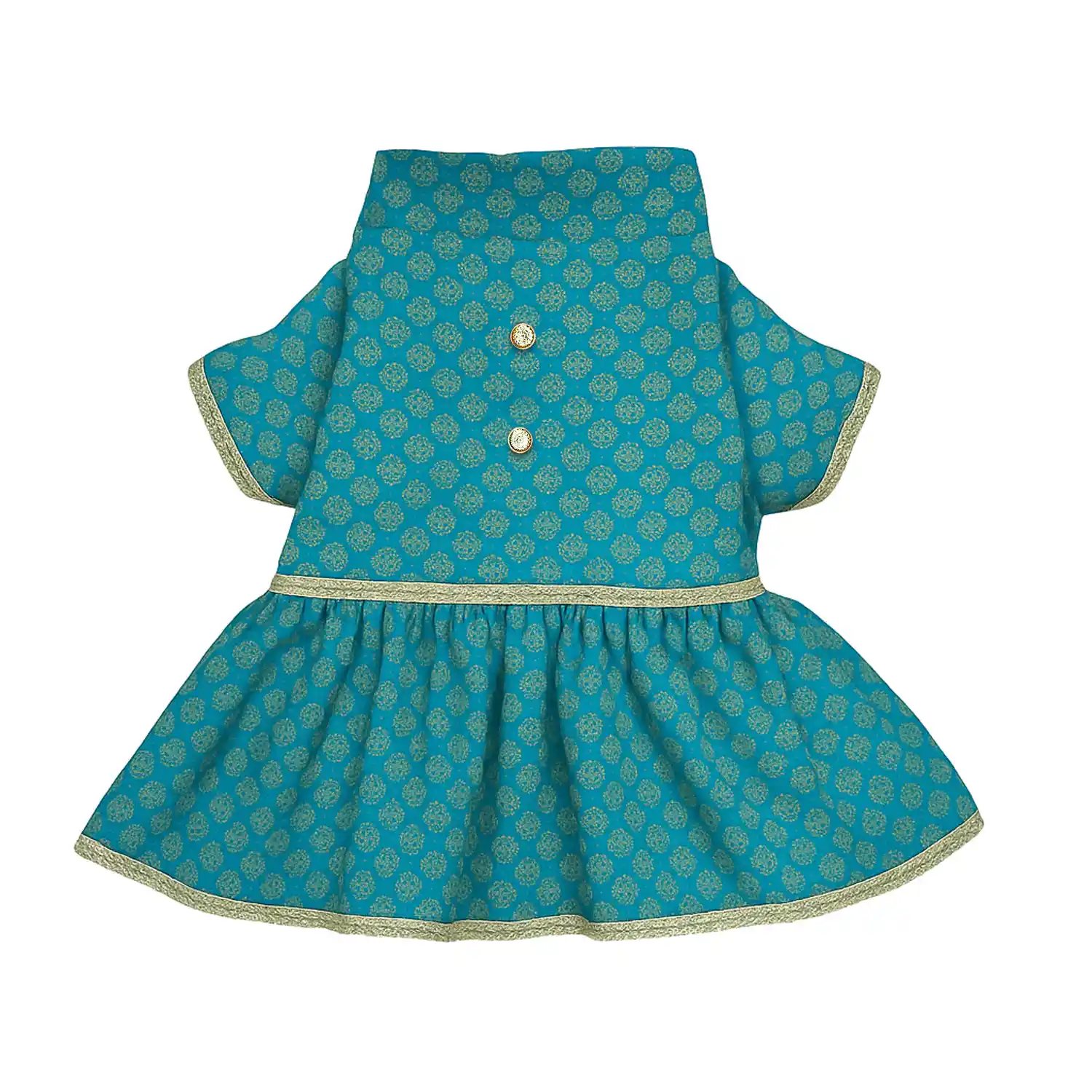 Pawsindia Traditional Royal Brocade Dress for Cats, Aqua Green | Ethnic Festive Wear