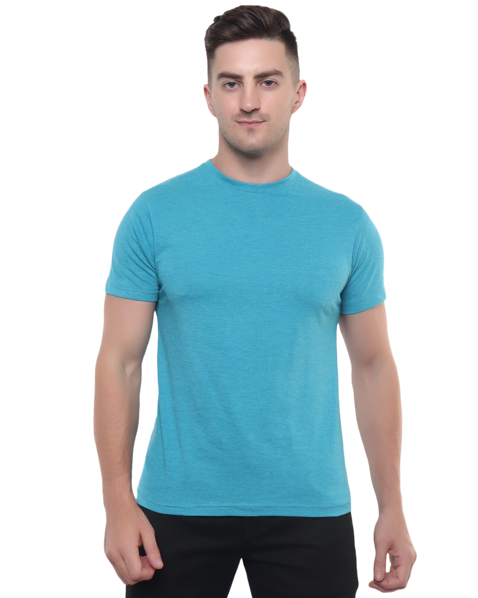 Blue Green Melange Round Neck T Shirt