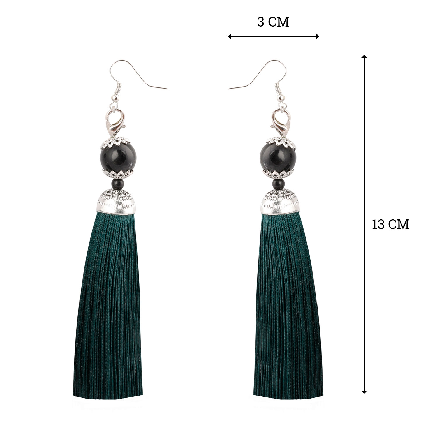 SILVER SHINE |  Shimmering Green Long Thread Tassel Earrings for Women 1