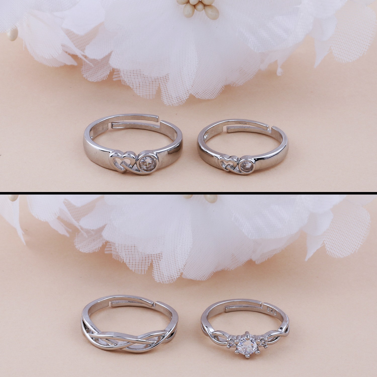 Adjustable Couple Rings Set for lovers Silver Plated Party Wear