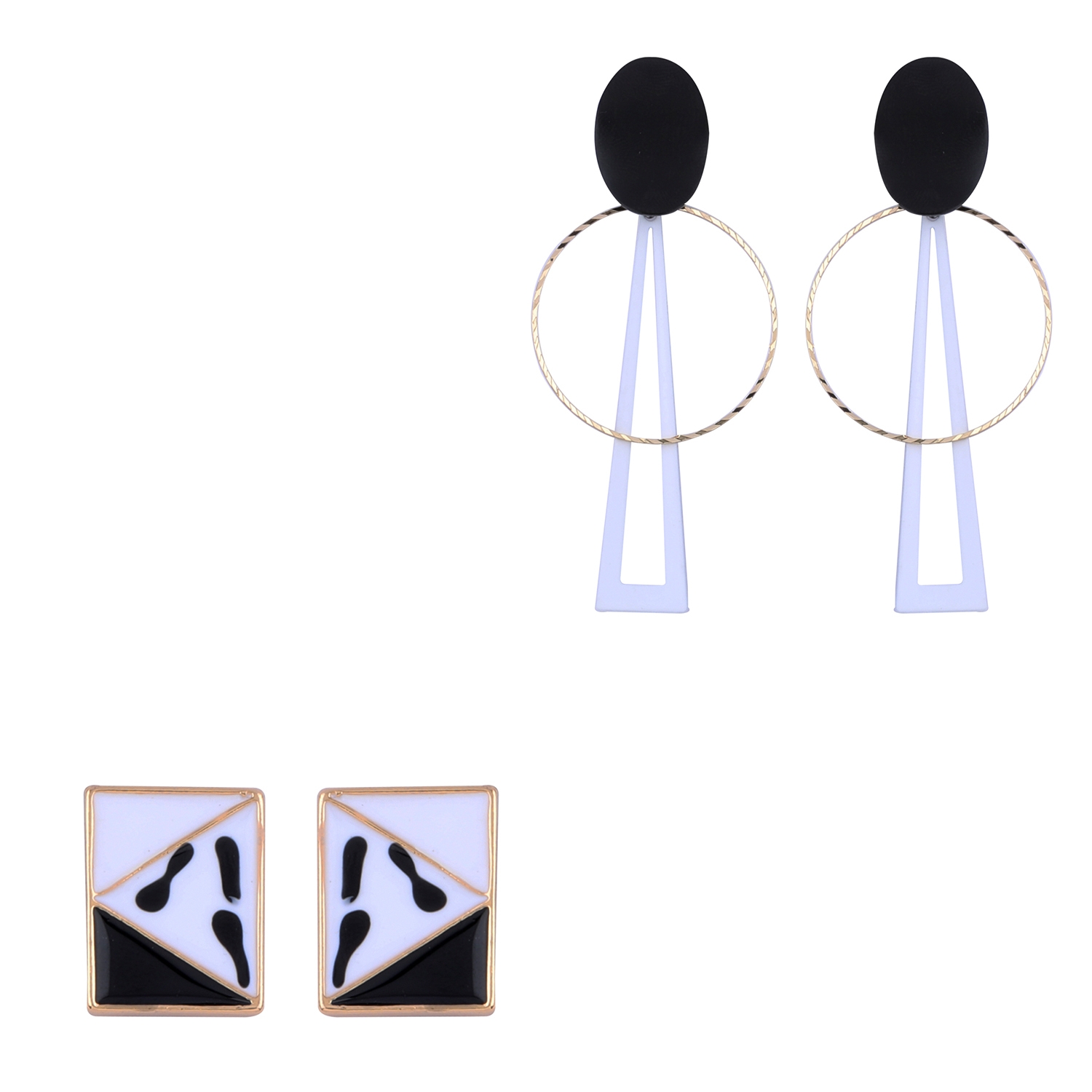SILVER SHINE | Party Wear Black and White Colors Stylish Fashion Earrings For Women and Girls 2 Pairs 1