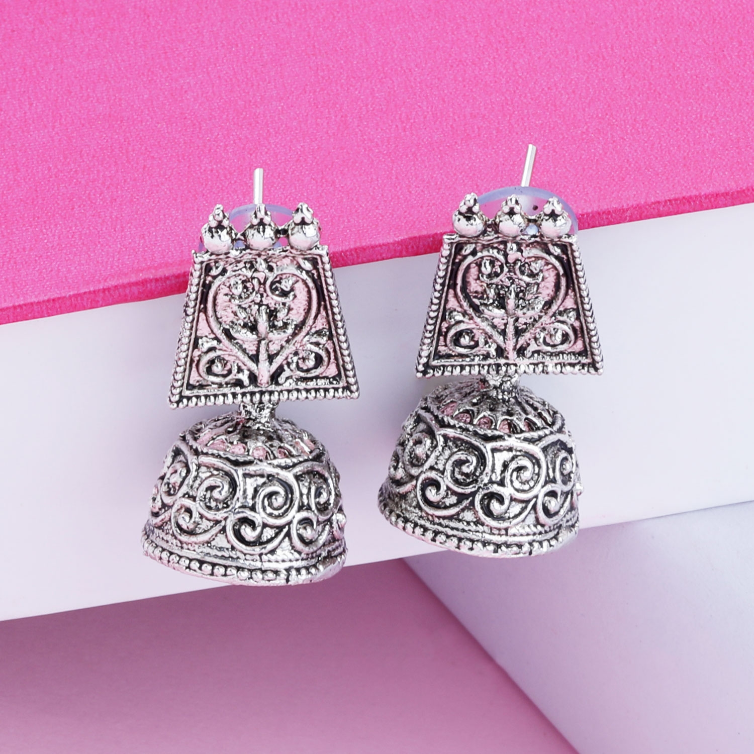 SILVER SHINE | Oxidised WeddingTraditional jhumki Earring For Women Girl  0