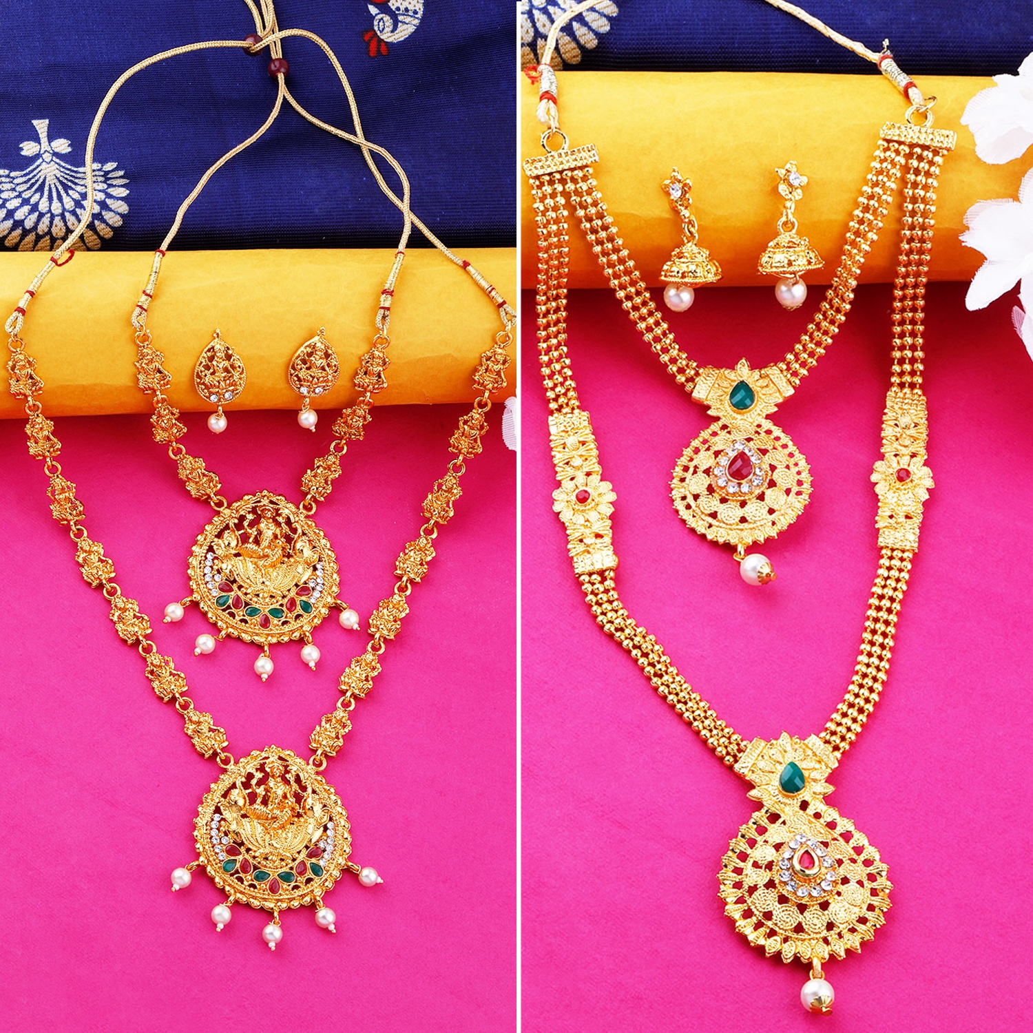 SILVER SHINE |  Gold Plated Traditional Designer Long Jewellery Set For Women 0