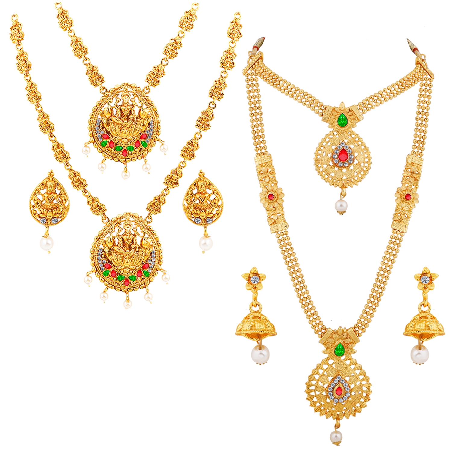 SILVER SHINE |  Gold Plated Traditional Designer Long Jewellery Set For Women 1