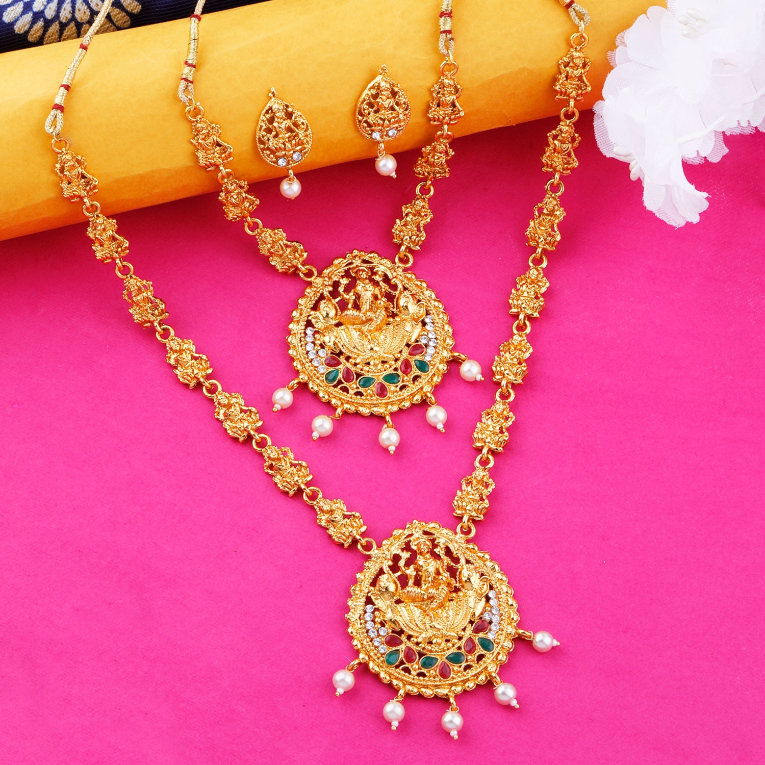SILVER SHINE |  Gold Plated Traditional Designer Long Jewellery Set For Women 2
