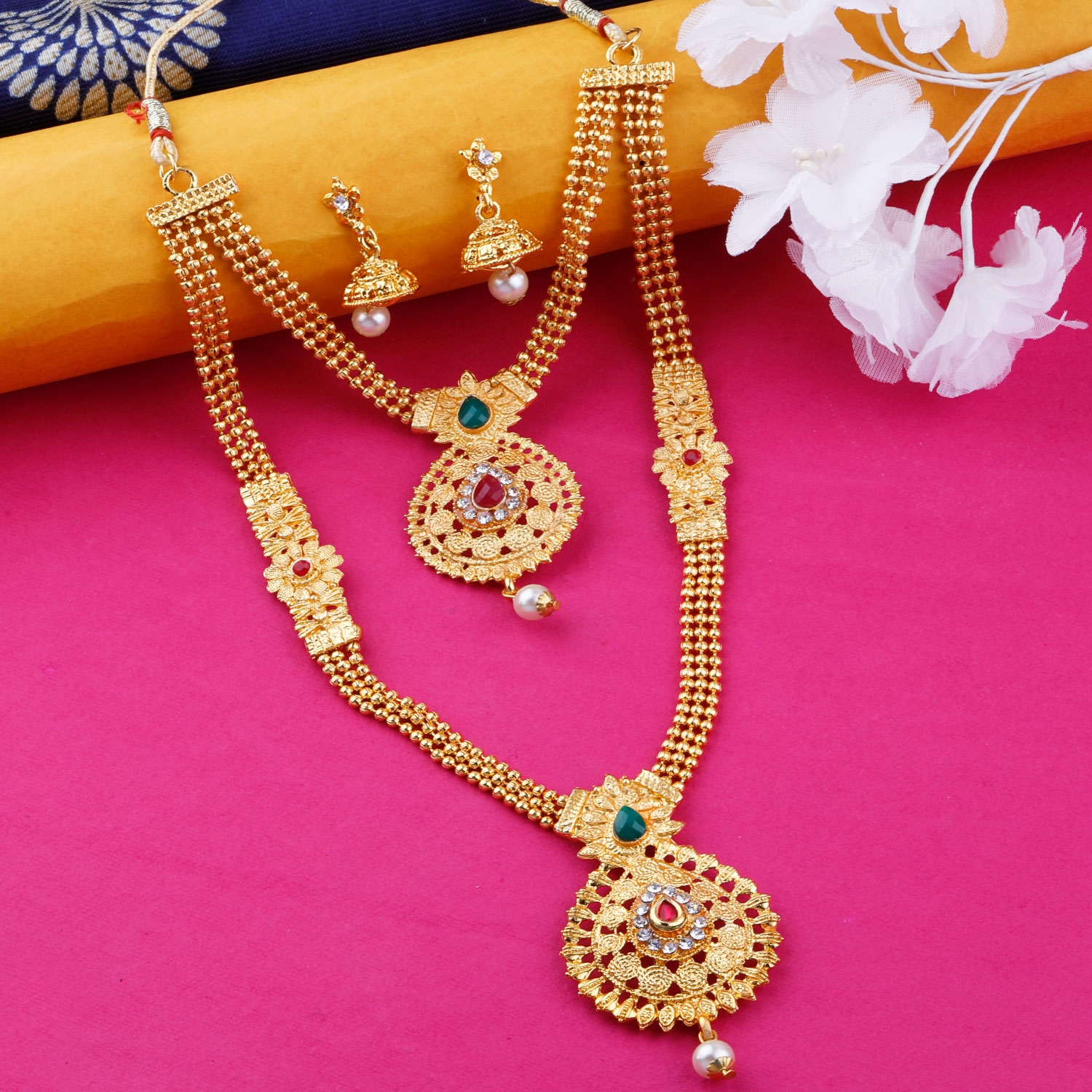 SILVER SHINE |  Gold Plated Traditional Designer Long Jewellery Set For Women 3