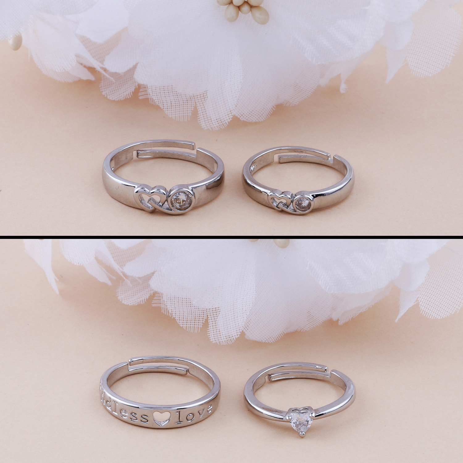 Product Under Rs 50 couple rings for husband and wife lovers silver ring  pair adjustable combo diamond design heart i love you couples Alloy Ring