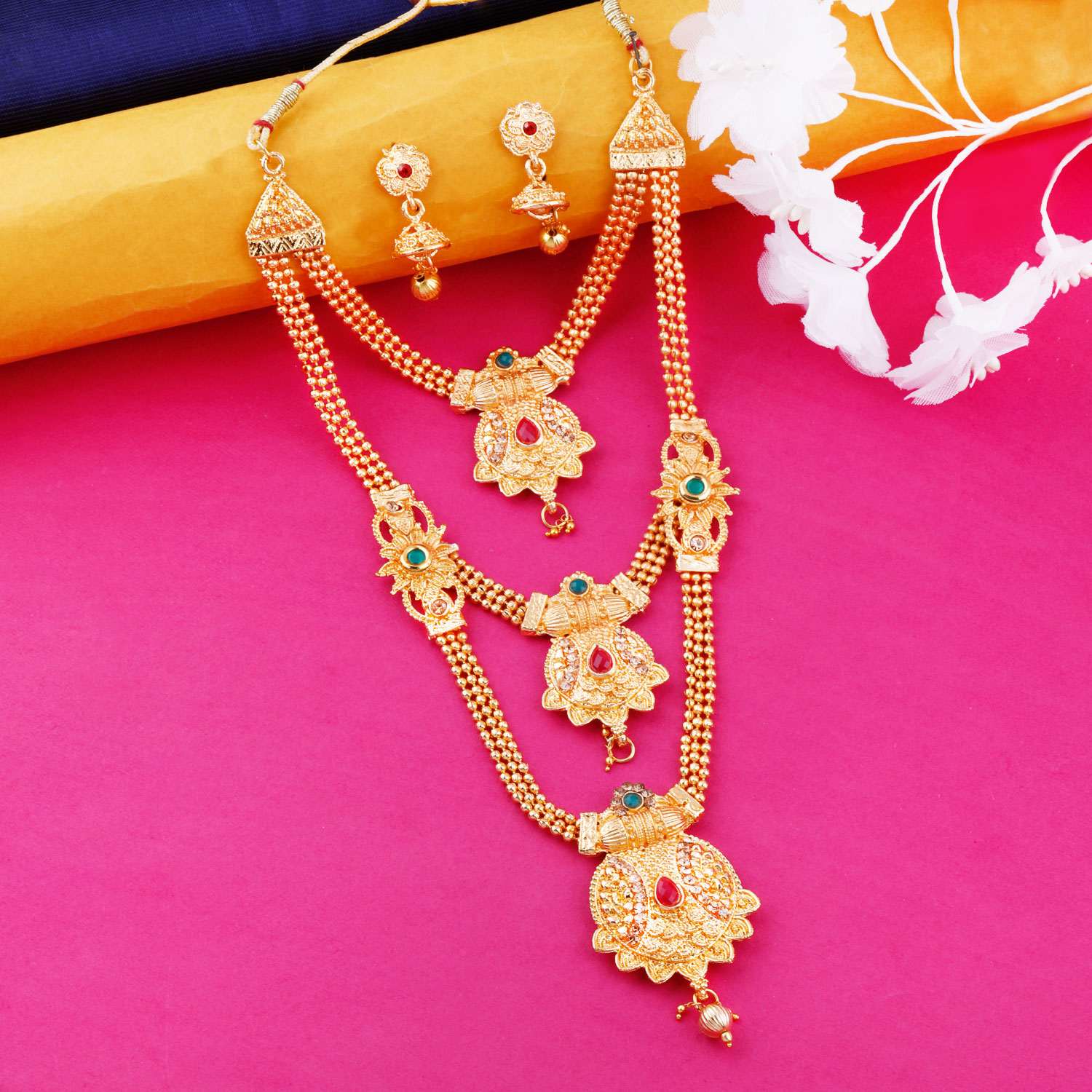  Elegant Stylish Gold Plated Traditional Neckalce Set Jewellery Set For Women Girls 
