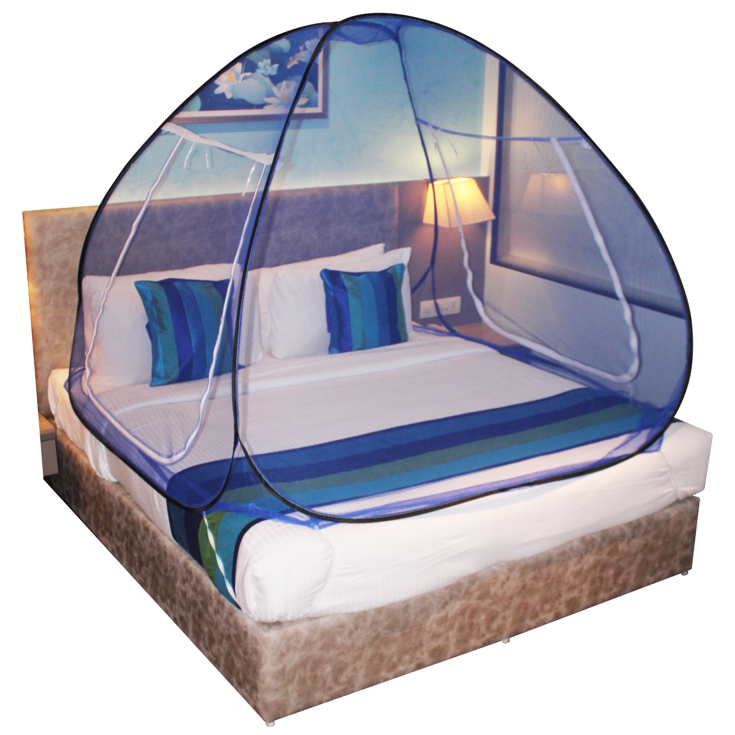 SILVER SHINE |  Mosquito Net Dark Blue And Black Foldable Double Bed Net King Size  1