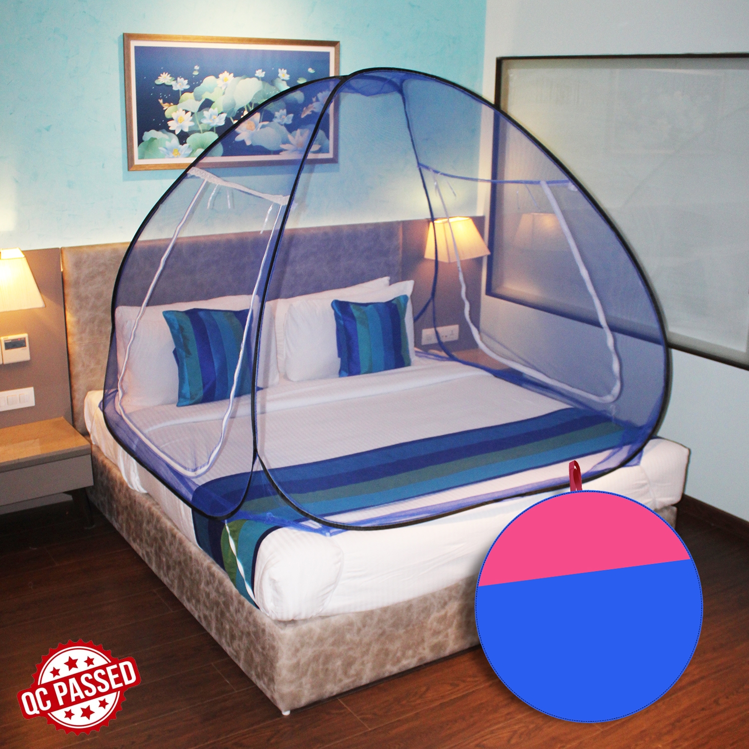 SILVER SHINE |  Mosquito Net Dark Blue And Black Foldable Double Bed Net King Size  2