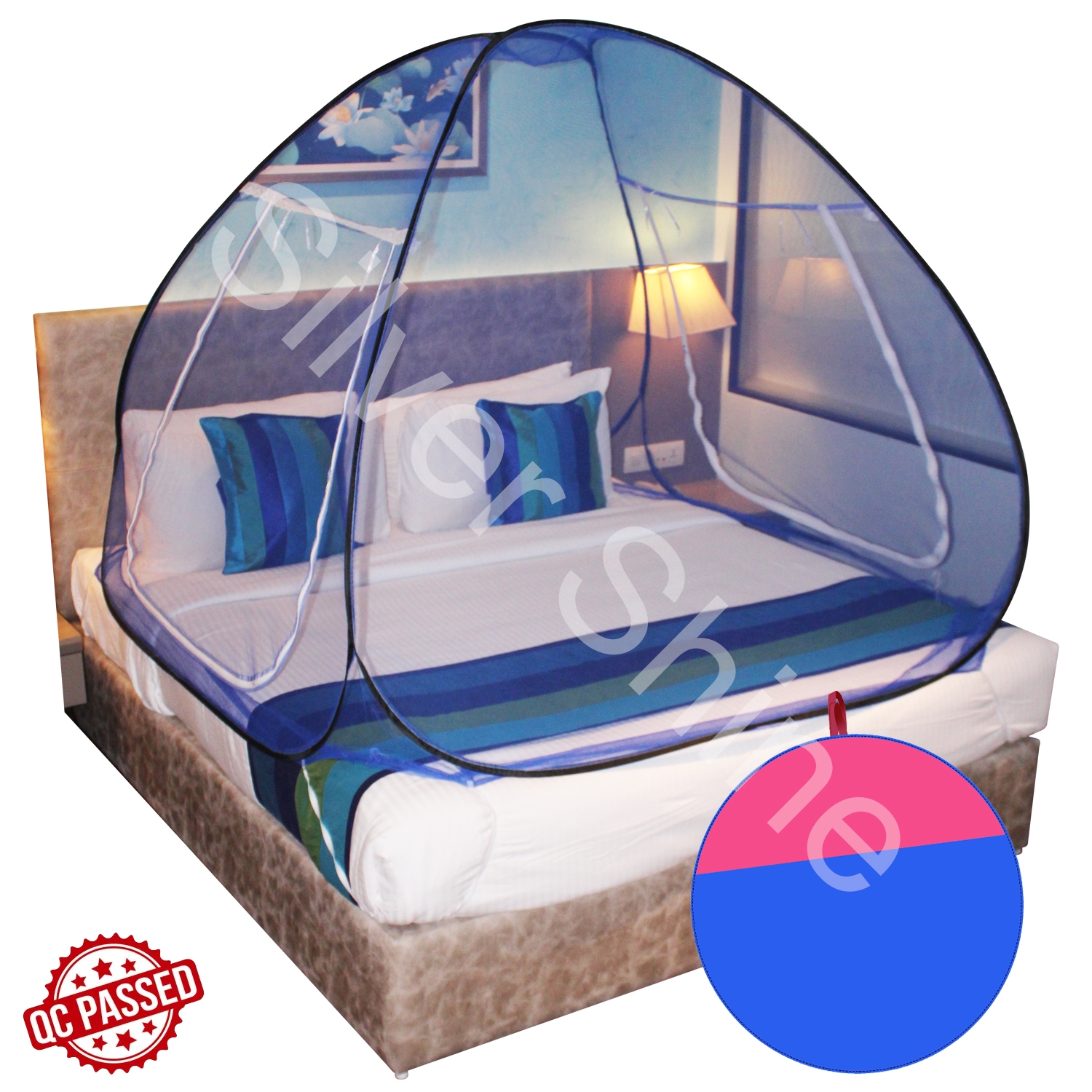 SILVER SHINE |  Mosquito Net Dark Blue And Black Foldable Double Bed Net King Size  3