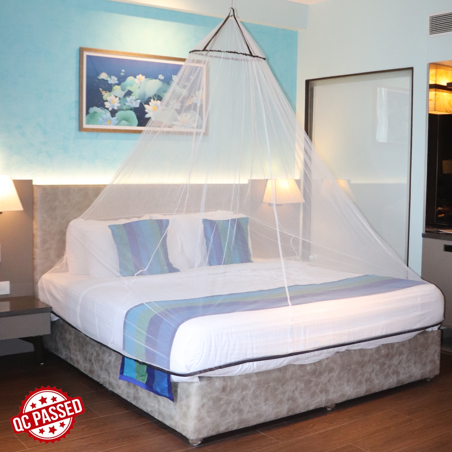 SILVER SHINE | Mosquito Net for Double Bed, King-Size, Round Ceiling Hanging Foldable Polyester Net White And Brown 0