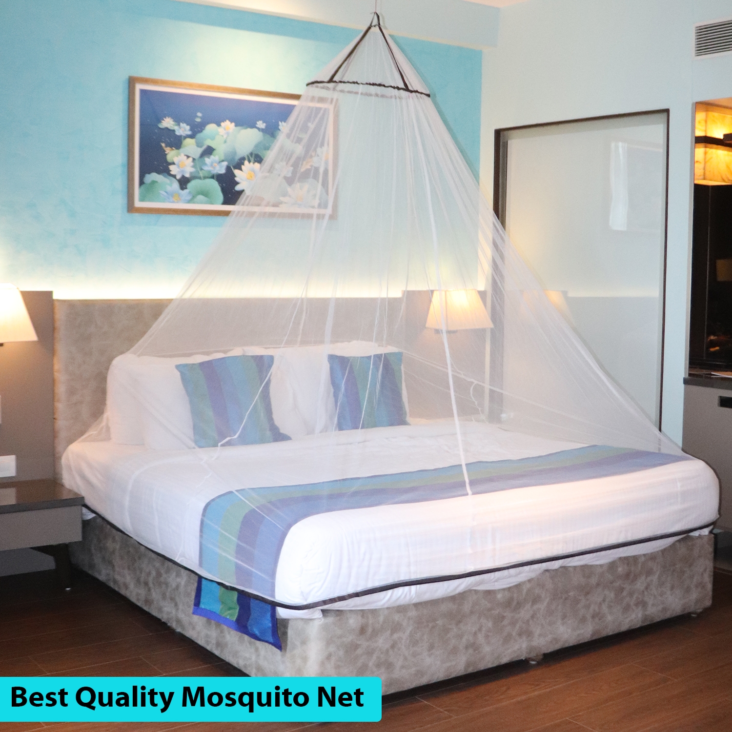 SILVER SHINE | Mosquito Net for Double Bed, King-Size, Round Ceiling Hanging Foldable Polyester Net White And Brown 1
