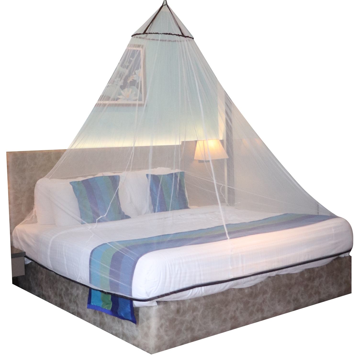 SILVER SHINE | Mosquito Net for Double Bed, King-Size, Round Ceiling Hanging Foldable Polyester Net White And Brown 2