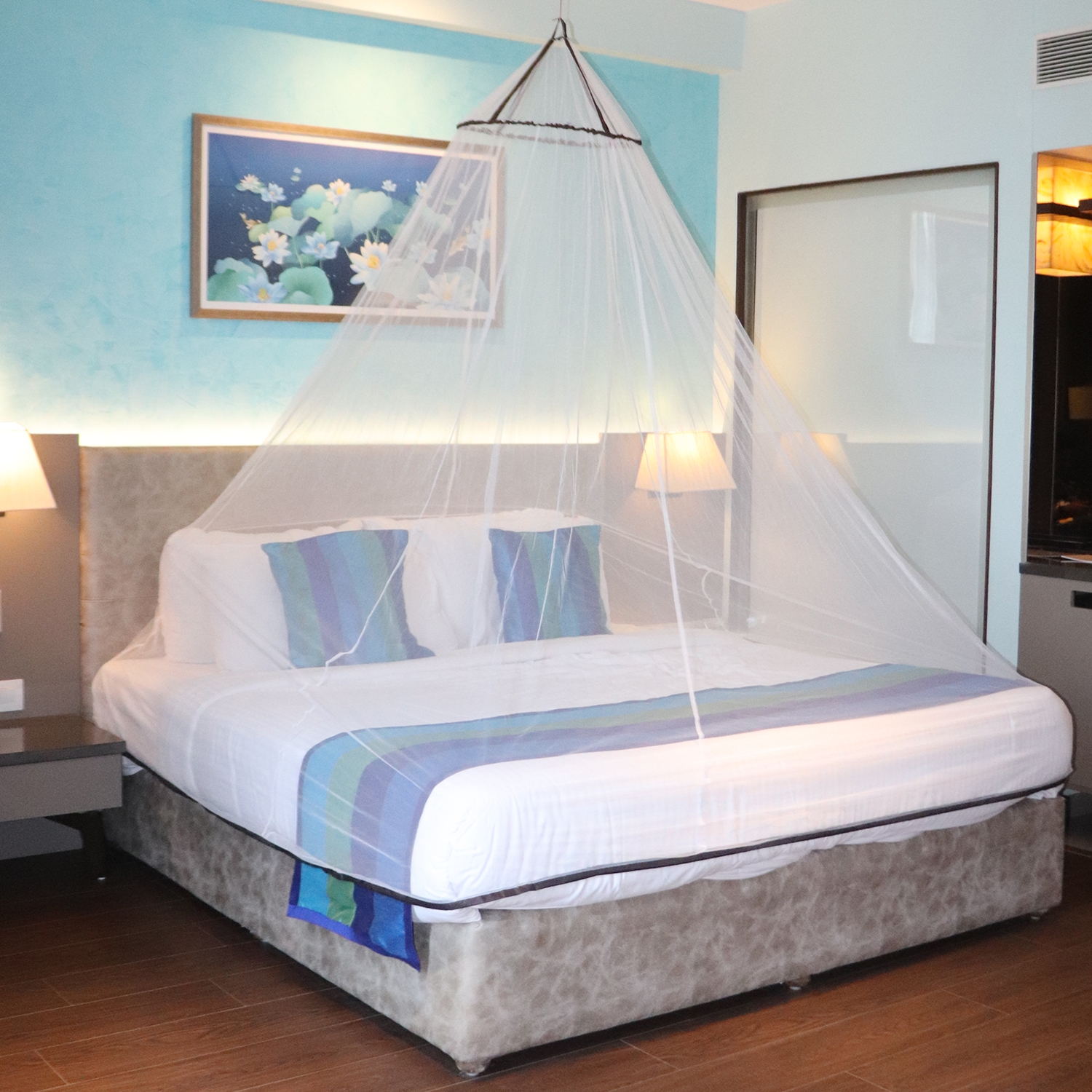 SILVER SHINE | Mosquito Net for Double Bed, King-Size, Round Ceiling Hanging Foldable Polyester Net White And Brown 4