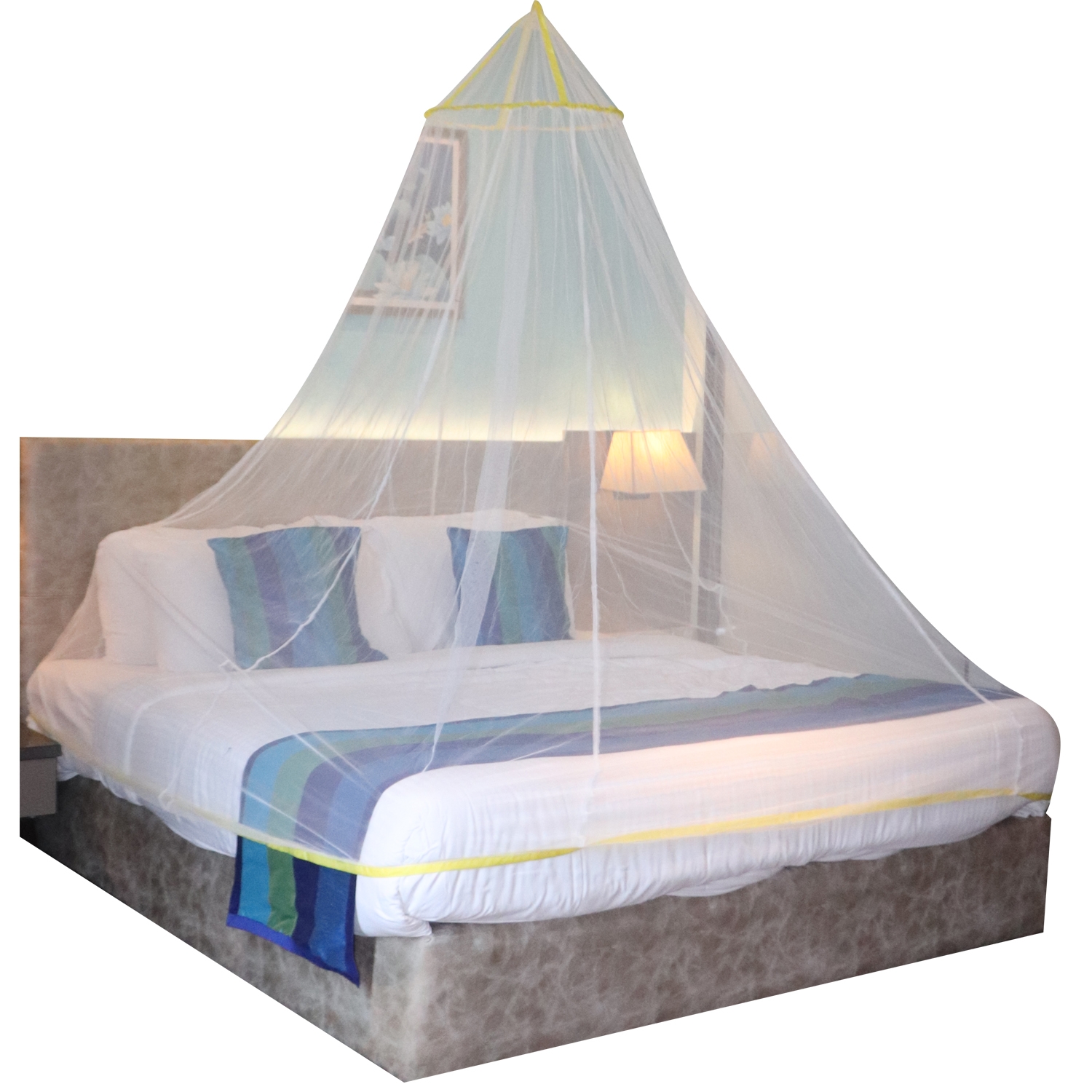SILVER SHINE | Mosquito Net for Double Bed, King-Size, Round Ceiling Hanging Foldable Polyester Net White And Yellow 2