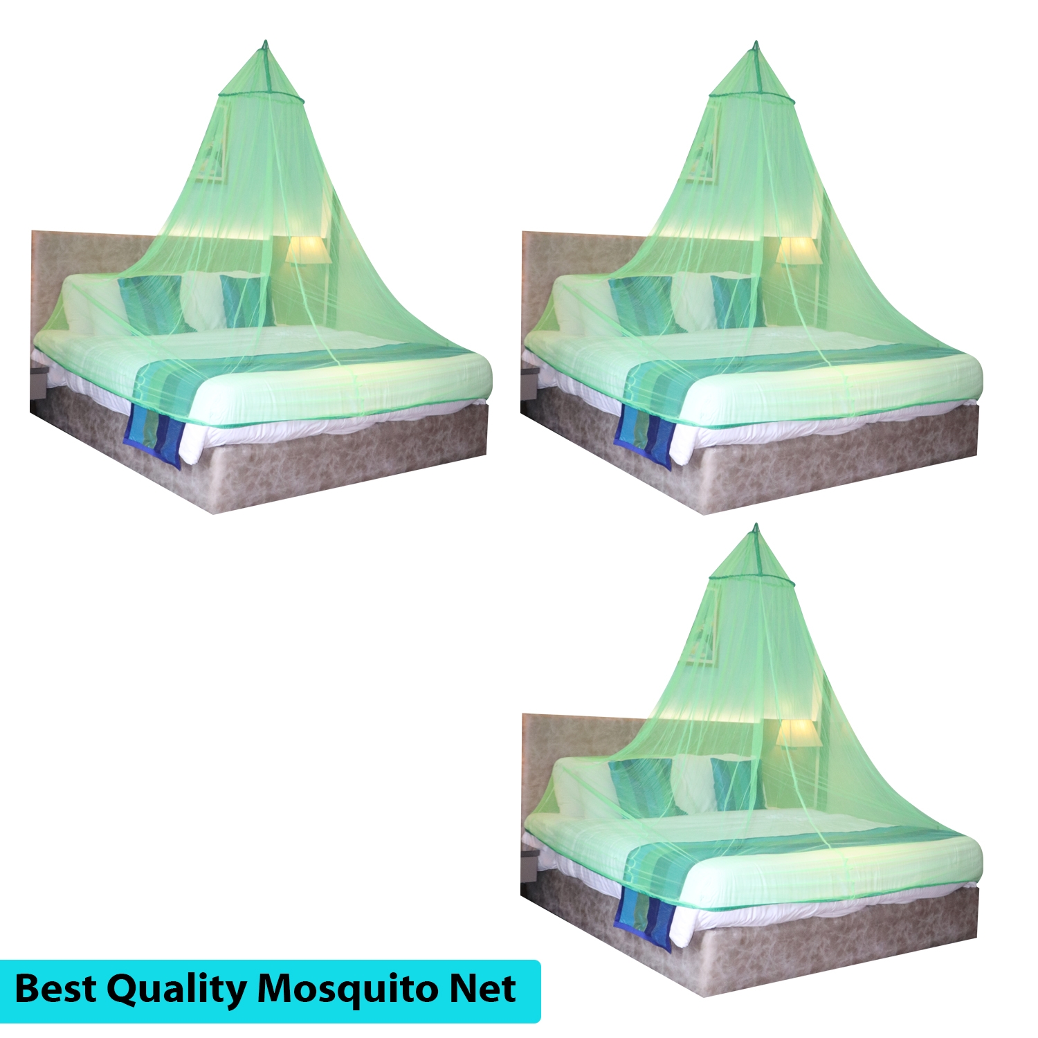 SILVER SHINE | Mosquito Net for Double Bed, King-Size, Round Ceiling Hanging Foldable Polyester Net Green  Pack 3  0