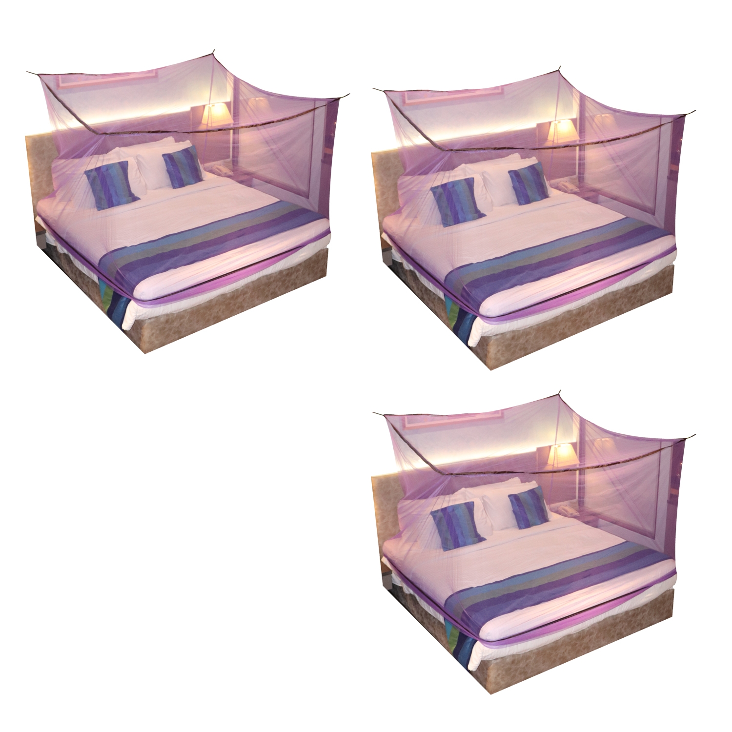 SILVER SHINE | Mosquito Net for Double Bed, King-Size, Square Hanging Foldable Polyester Net Purple And Brown Pack of 3 3