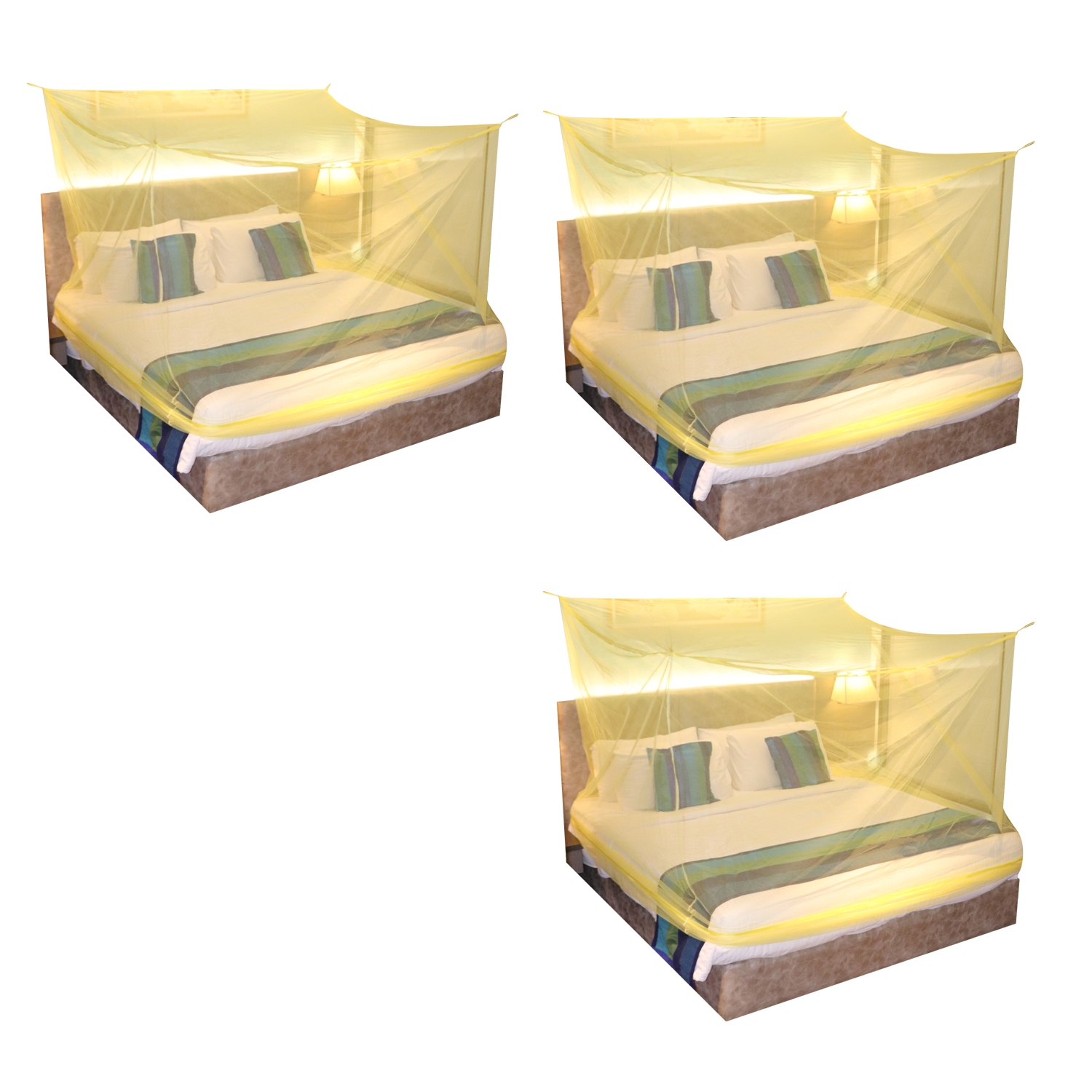 SILVER SHINE | Mosquito Net for Double Bed, King-Size, Square Hanging Foldable Polyester Net YellowPack of 3 3