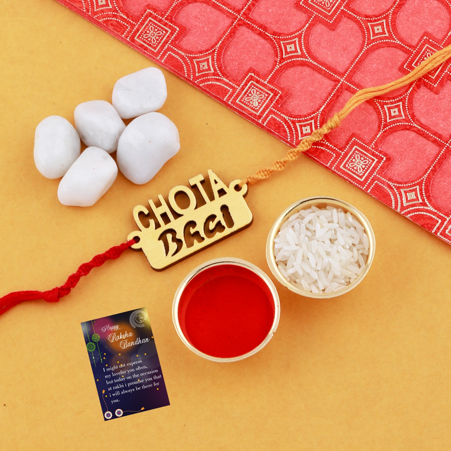  Exclusive Bhaiya Rakhi " CHOTA BHAI" Designer Pendent For Bhaiya/Brother/Bhai With Roli Chawal And 1 Greeting Card 