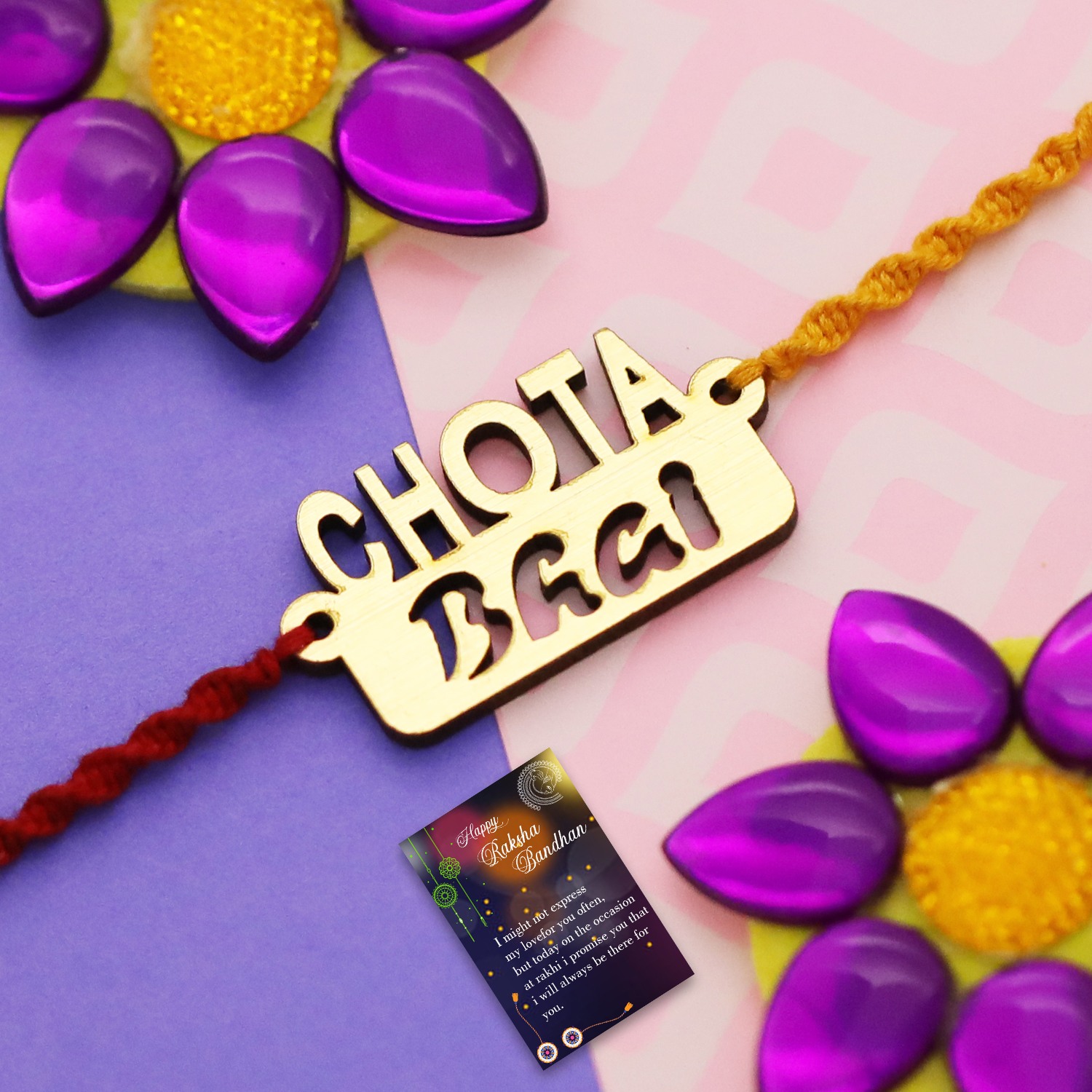  Exclusive Bhaiya Rakhi " CHOTA BHAI" Designer Pendent For Bhaiya/Brother/Bhai With Roli Chawal And 1 Greeting Card 