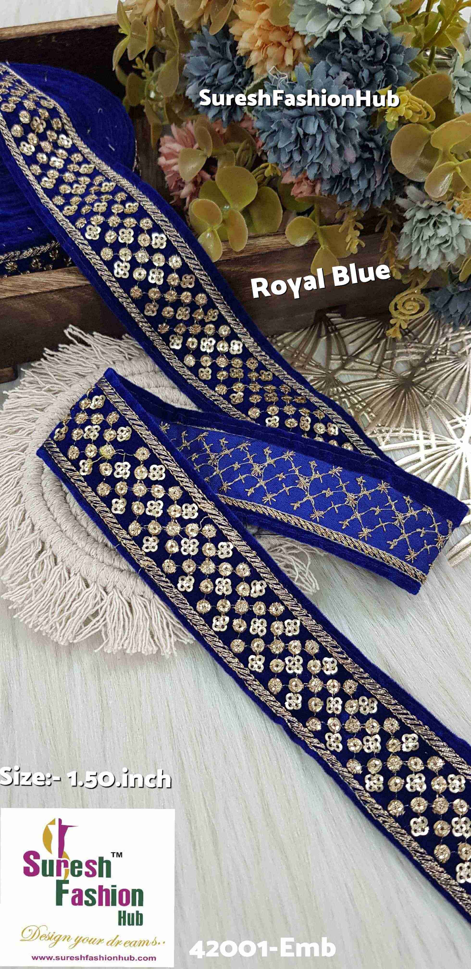 Royal Blue Elegance Velvet Embroidery Lace