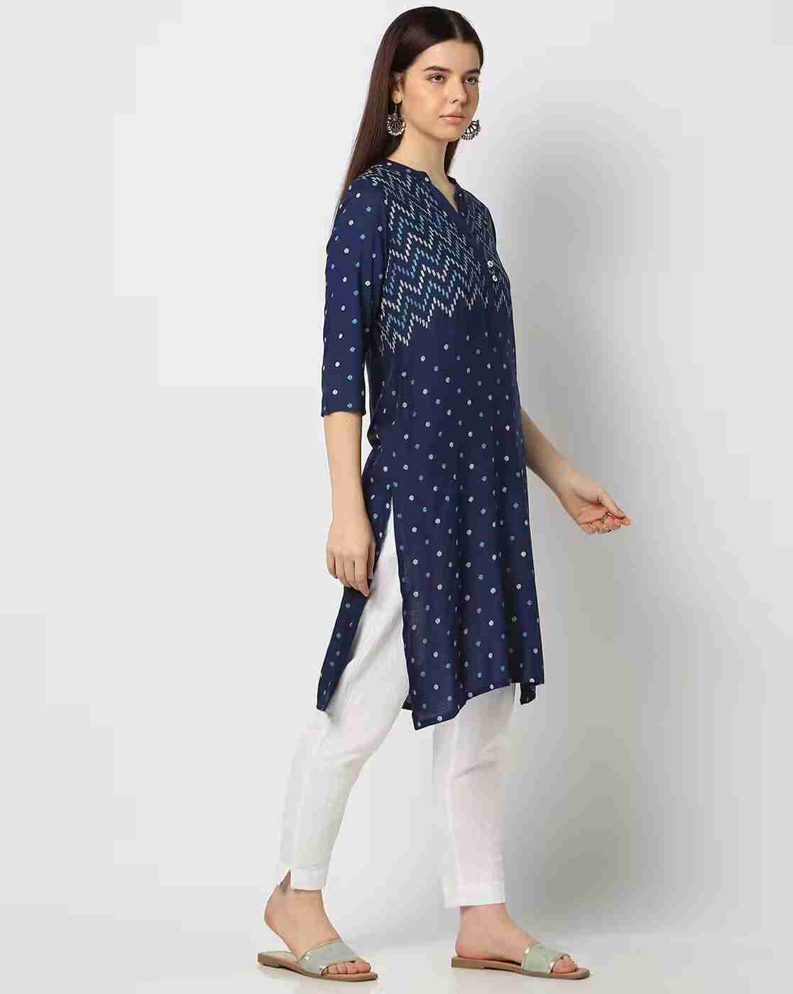SIYAHI | Women Chevron Print Straight Kurta|1