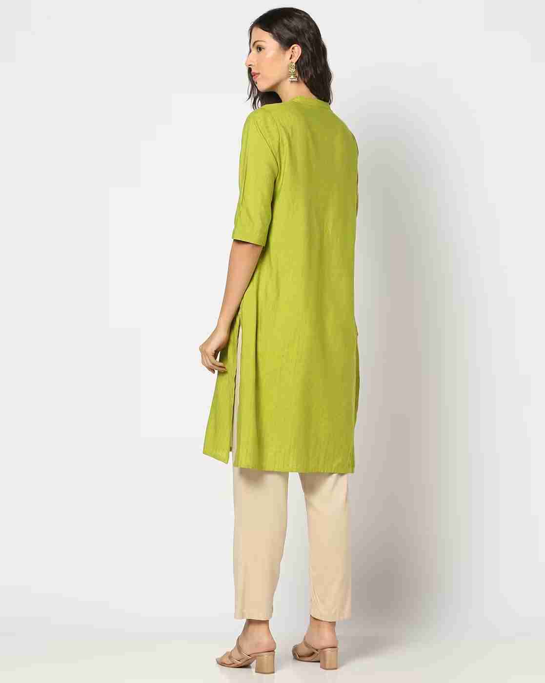 SIYAHI | Women Woven Straight Kurta with Embroidered Placket|2