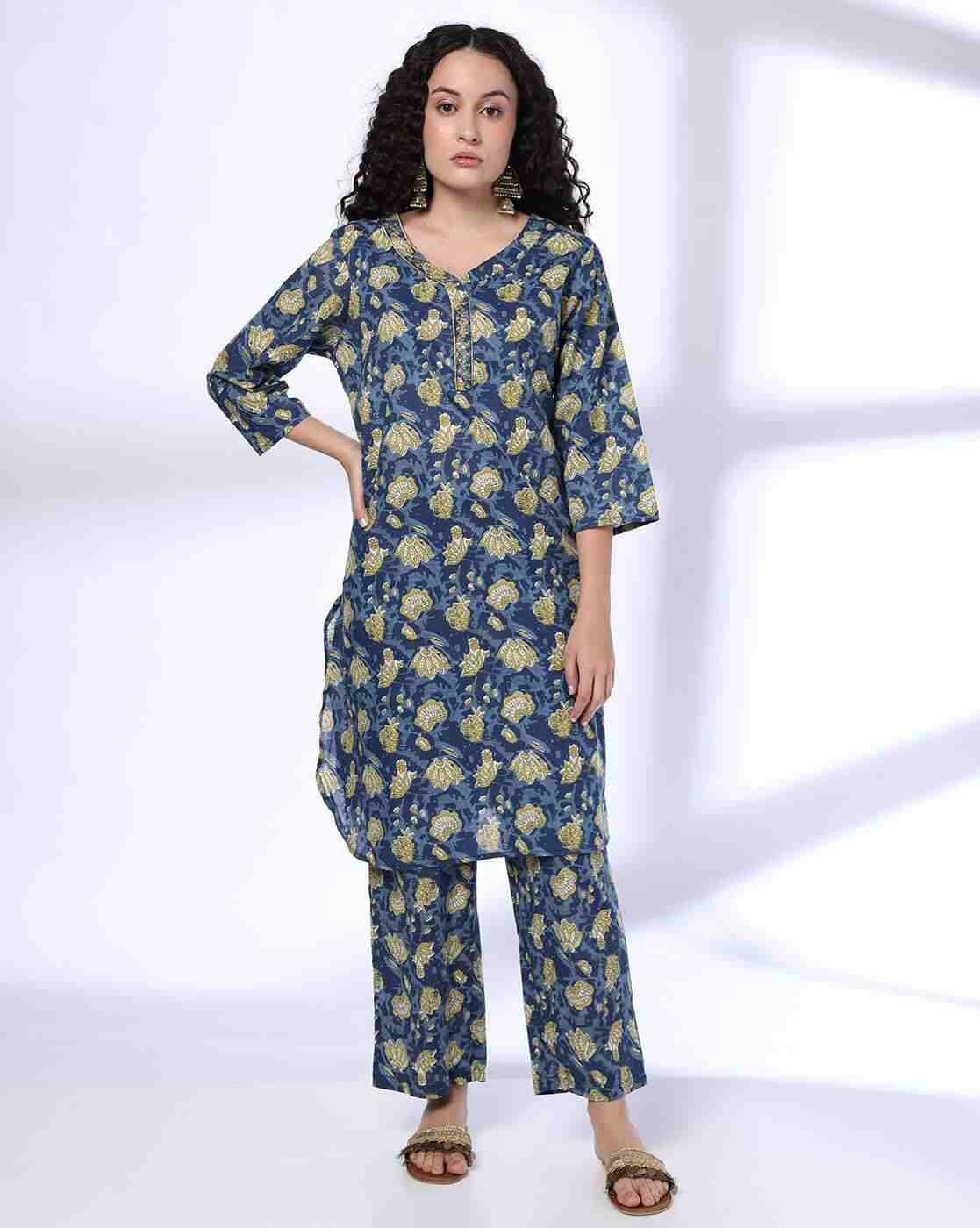 SIYAHI | Women Floral Print Straight Kurta & Pants Set|0