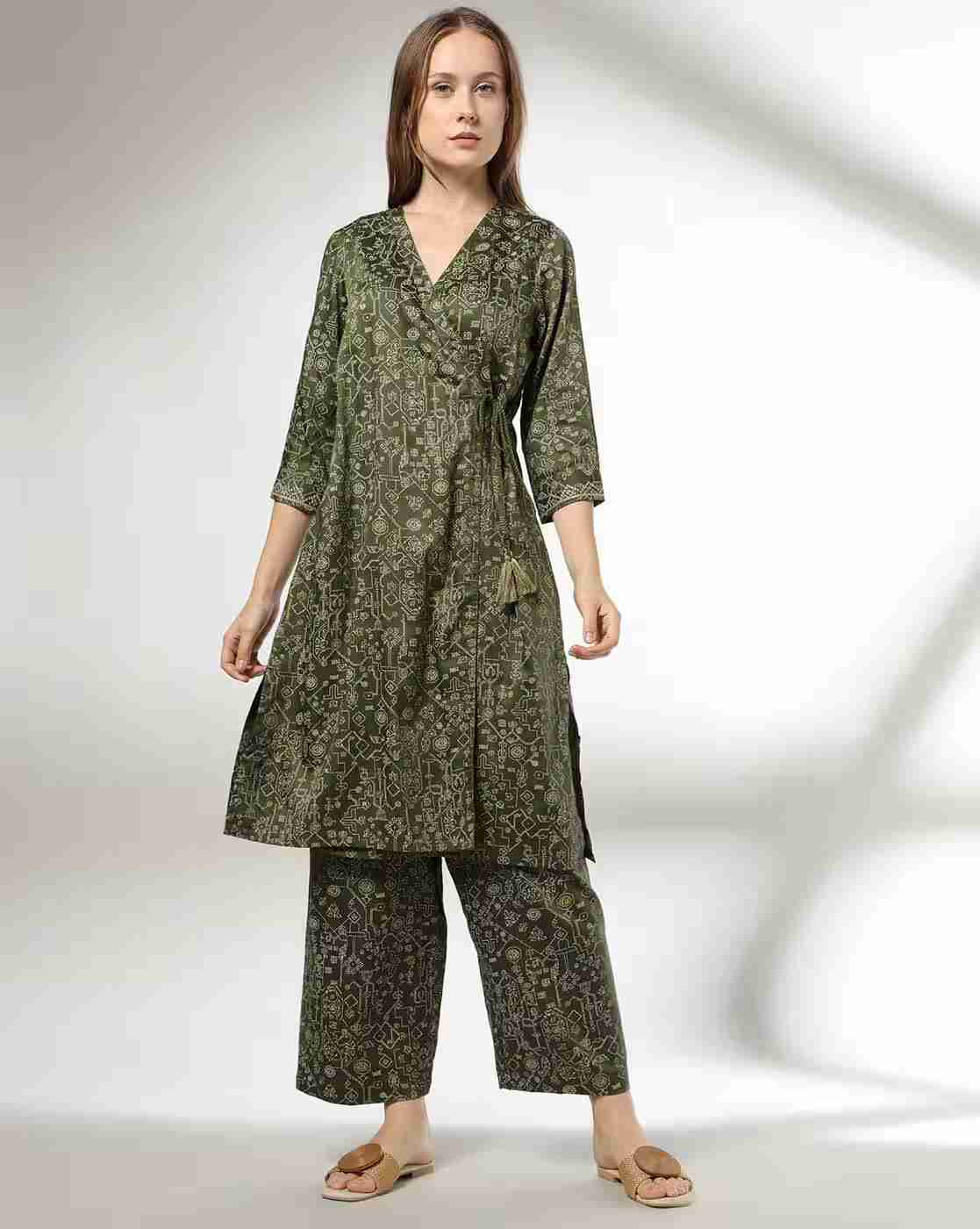 SIYAHI | Women Floral Print Angrakha Kurta|0