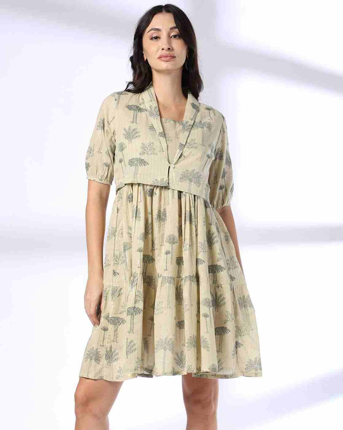 SIYAHI | Women Craft Inspired Printed Strappy A-Line Dress Dress with Jacket|0