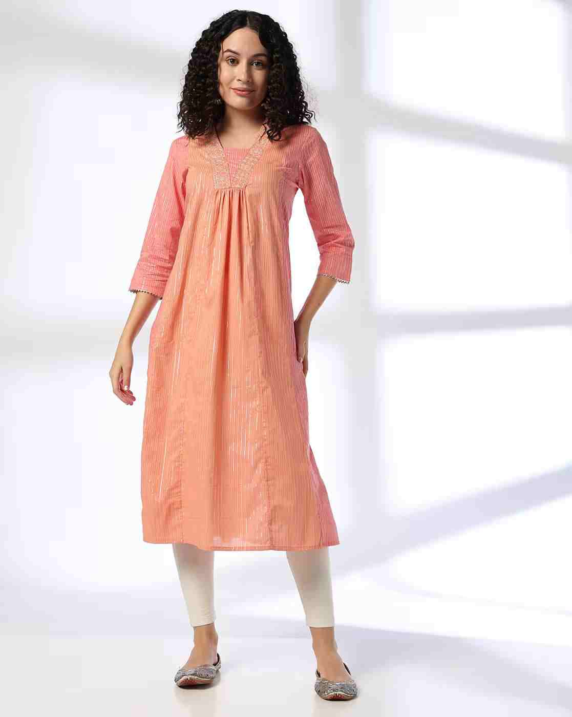 SIYAHI | Women Striped A-Line Kurta|0